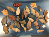 Lot of 35 Nice Central States, Southeast and Midwest Arrowheads, Longest 3