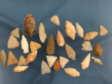 Lot of 27 Quartz and Quartzite Arrowheads, Found in Pennsylvania, Longest 1 15/16
