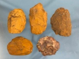 Lot of 5 Jasper Preforms, Tools, Found in Pennsylvania, Longest 3 3/4