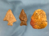 (3) Jasper Artifacts, Perkiomen, Orient, Blade, Longest 2 1/4