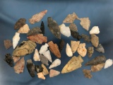 40+ Various Arrowheads, Eastern Seaboard, Broken and Whole Conditions, Longest 2 3/4