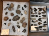 2 Frames of Halifax PA Arrowheads, Artifacts, Haldeman, Syner Site, Ex: T Enders, Longest 3 3/4