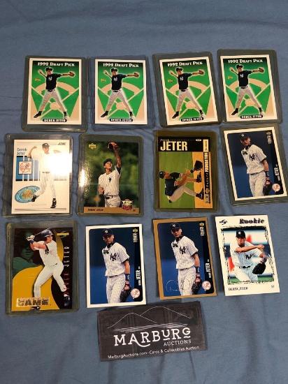 Lot of 12 Derek Jeter Cards, Rookie, Baseball Cards 1992 Draft Pick