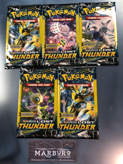 x5 Sealed Booster Packs, 3 Card, Sun and Moon Lost Thunder