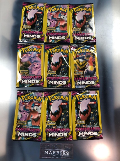 x9 Sealed Booster Packs, 3 Card, Sun and Moon Unified Minds
