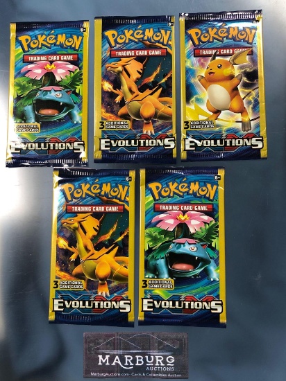 x5 Sealed Pokemon Booster Packs, 3 Card, Evolutions