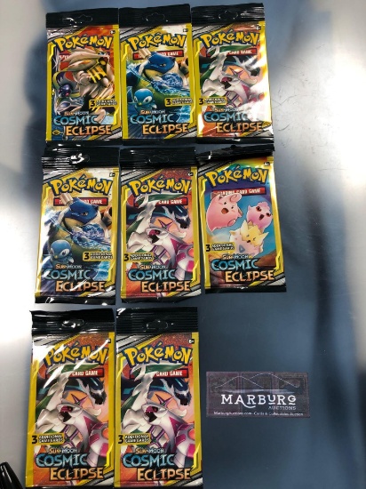 x8 Sealed Booster Packs, 3 Card, Sun and Moon Cosmic Eclipse