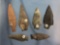 Lot of 6 Arrowheads, Archaic Stem Points, Trivilpiece, Columbia/Luzerne Co., PA, Longest 3 1/4