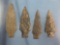 Lot of 4 Archaic Stem Bare Island Arrowheads, Lower Sus. River Valley, PA, Longest 3 5/8