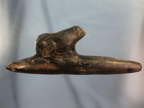 RARE Frog Effigy Stone Pipe, New York State, Restoration to Stem