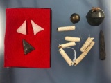 Lot of Susquehannock + Iroquoian Artifacts, Beads, Triangles, Brass Bells