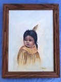 Old Native American Child Painting on Canvas, Artist 