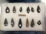 Lot x12 Arrowheads, Trivilpiece Collection, Columbia/Luzerne Co., PA, Longest 2 5/8