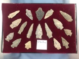 Frame of 17 Rhyolite Points, Nice Condition, Lancaster Co., PA Ex: Sam Gunoy, Longest 2 5/8