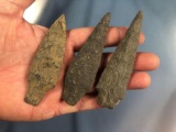 Lot of 3 Larger Piney Island Archaic Stem Arrowheads, Lower Sus. River PA Longest 3 5/8