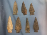 Lot of 7 Archaic Stem and Bare Island Points, Longest 2 5/8