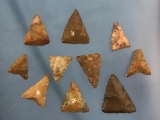 Lot of 10 Jasper Triangles, New Jersey, Ex: Pennypacker Collection Longest 1 5/8