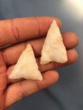 Pair of Quartz Triangle Points, Pennsylvania Find, Ex: Dick Savidge, Longest 1 5/8