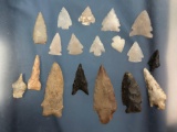 Lot of 17 Various Points, Central+Western US, Semi-Translucent Pieces, Longest 3 1/8