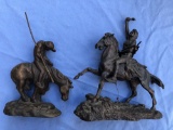 Pair of Rare Frederic Remington Bronze Statues, Native American, Large Examples
