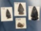 Lot of 3 Side-Notch Points+Piece of Mica, Onondaga Chert, Black Chert, Longest 2 1/4