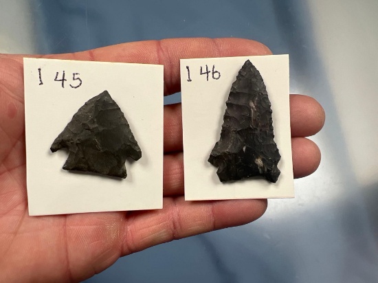 Pair of Corner Notch Points, Vosburg, Black Chert, Rensselaer Co., New York + Southeast New York.