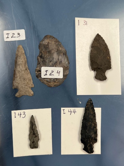 Lot of 3 Lamoka Points, Corner Notch and Blade, Various Countines in New York State, Longest 2 5/8"
