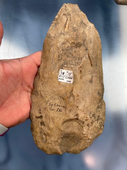 Large 8 7/8" Polished Flint Spade/Hoe, Found in St Clare Co., ILL. Ex: Summers