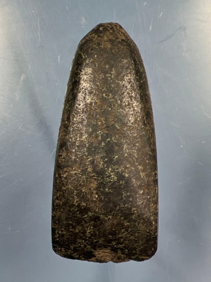 4 1/4" Highly Polished Green Granite Celt, Found in Livingston Co., New York, Several ancient nicks