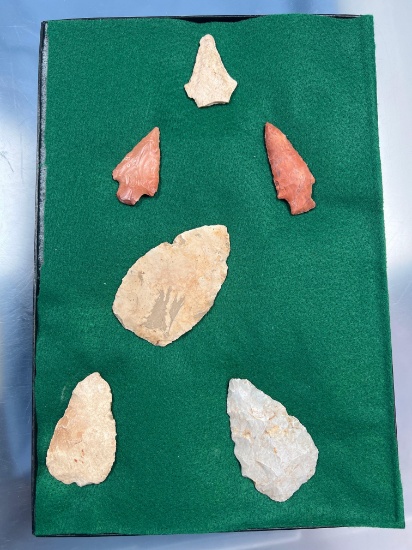 Lot of 6 Knives/Arrowheads, Central US, Largest Measures 3 1/4"