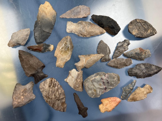 Lot of 23 Various Arrowheads, Central/Midwestern US, Longest 2 3/4"