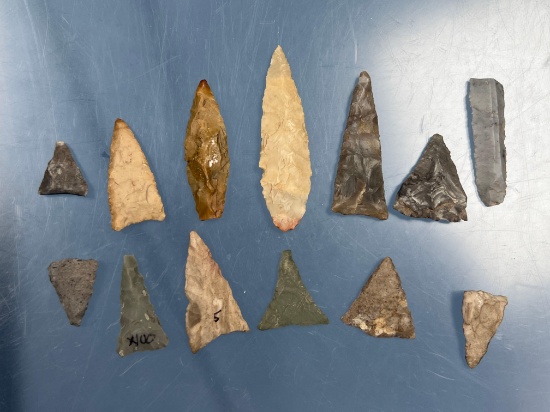 Lot of 12 Triangle Points, Leaflet Blades, Bladelet, Longest Measures 2 1/8" Central/Midwestern US