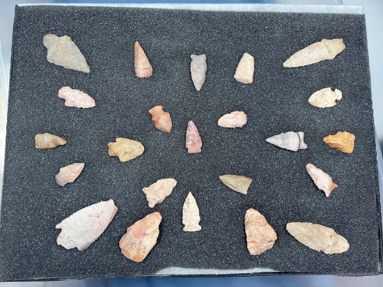 Lot of 23 Various Points, Midwest+Central States Arrowheads, Longest 3 1/16"