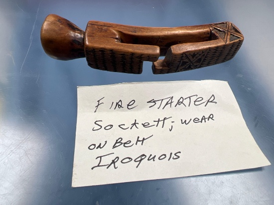 Wooden Fire-Starter, Native American Related, Wore on Belt, Incredible design! Measures 5"