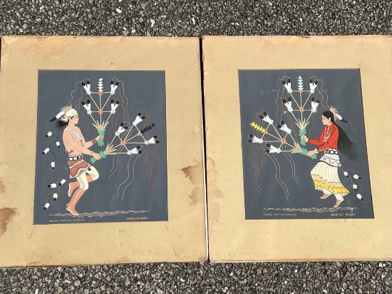 Pair of Prints, "Navajo Feather Dancer" By. Harrison Begay Circa 1950.