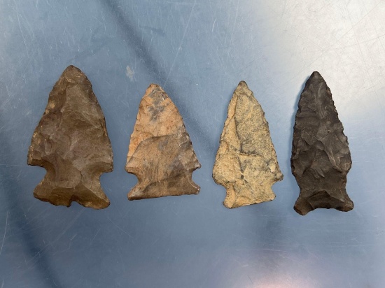 3 Corner Notch + 1 Fishtail Point, Found in New York, Well-Made Points, Longest 2"