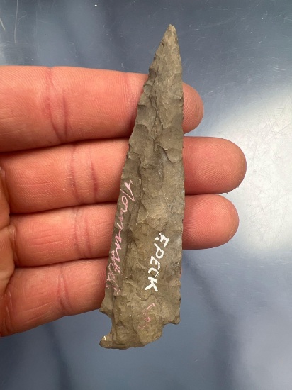 Long + Slender 3 3/4" Normanskill Point, Found in New York, Basal Damage Noted