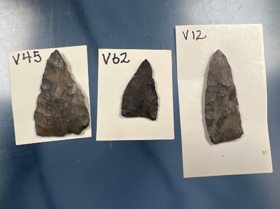 Lot of 3 Jacks Reef Pentagonal Points, Longest 2 1/4", New York, Onondaga Chert