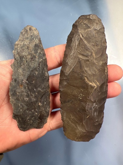 4 3/4" Chert Petalas Blade + 4" Rhyolite Fox Creek Lanceolate, Schoharie Valley, New York