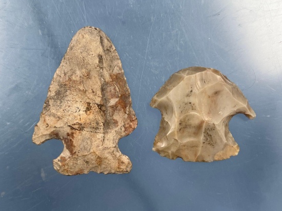 Pair of Hopewell Points, Flintridge + Chert, Found in Western New York, Ex: Charlie Wray