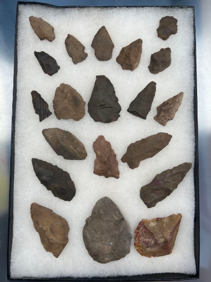Lot of 19 Chert Arrowheads/Artifacts/Tools, Found in New York, Longest 2 3/4"