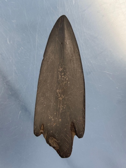 RARE 3 3/8" Ground Slate Point, Arrowhead, Found in New York, Ancient Re-Working to Base.