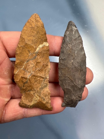 Pair of Orient Fishtails, Variegated Jasper and Onondaga Chert, Found Pennsylvania, Longest 3 1/8"