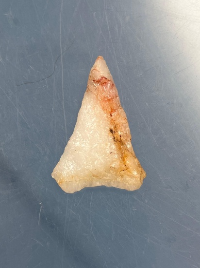 1 1/2" Tri-Colored Quartz Triangle- Red, Orange Coloration, Found in Pennsylvania