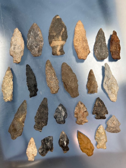 Lot of 23 Various Arrowheads, Found in Pennsylvania, Longest 2 7/8"