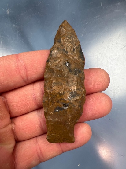 3" PA Varigated Jasper Orient Fishtail, Chalcedony+Crystal Inclusions, Nice Arrowhead.