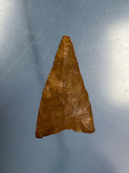Large 2" Jasper Triangle Point, Found in Otsego Co., New York, Thin and Well-Made