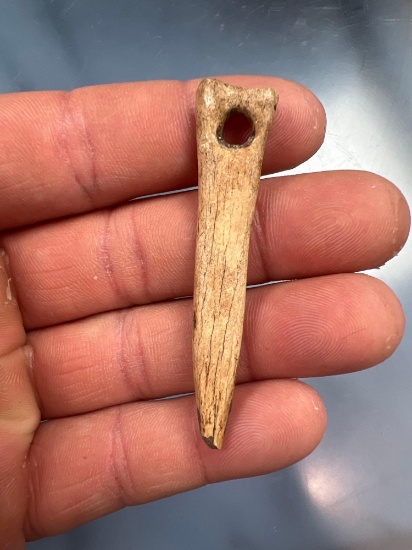 2 3/8" Drilled Bone Pendant, Plume Holder, Found in Schuyler Co., New York, Well made,
