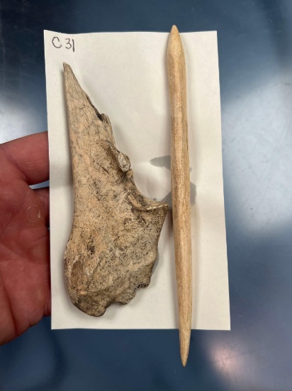 Trigger Awl (4 3/4") and Hair Pin/Double Pointed Weaving Tool, Schuyler Co., New York PICTURED