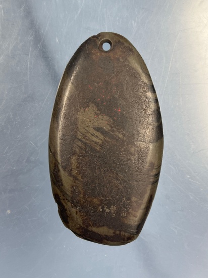 3 7/16" Green/Black Banded Slate Single Hole Pendant, Sodus Bay, Wayne Co., New York